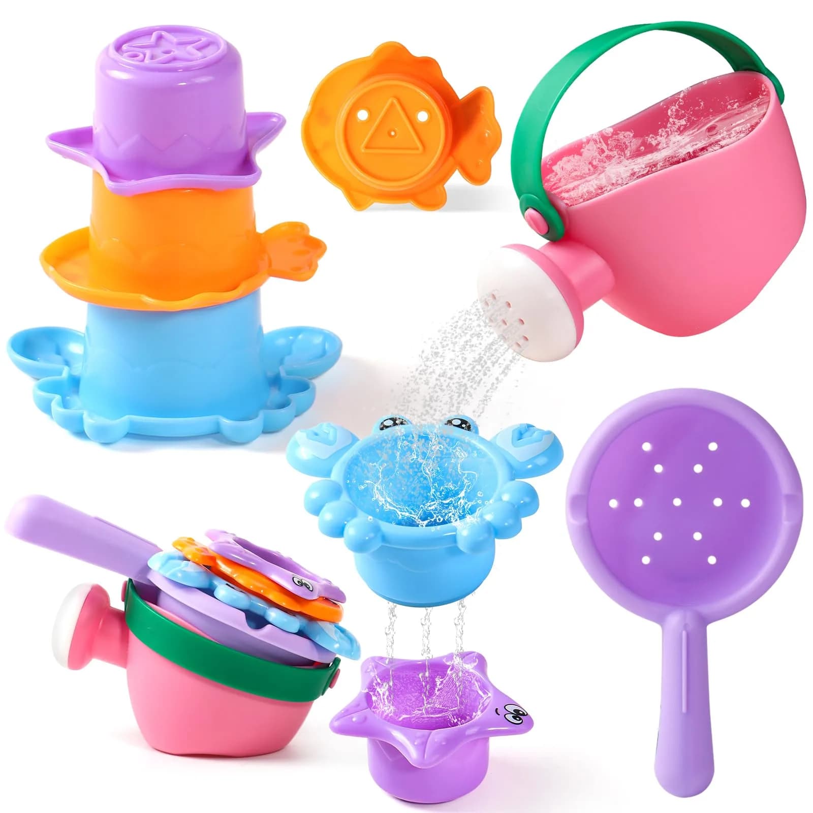 Fajiabao Baby Bath Toys for Kids Ages 1-3 Toddler Bath Toys Mold Free for 2-4 Bathtub Sand Beach Pool Water Toys for 1+ Year Old Girl Gifts 5 PCS (Color Random) - main product image