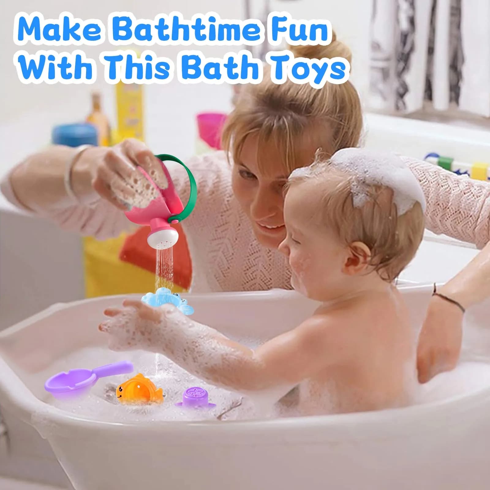 Fajiabao 5 Piece Baby Bath Toy Set for Toddlers Ages 1-3, Mold-Free Water Toys for Bathtub Fun - view 4
