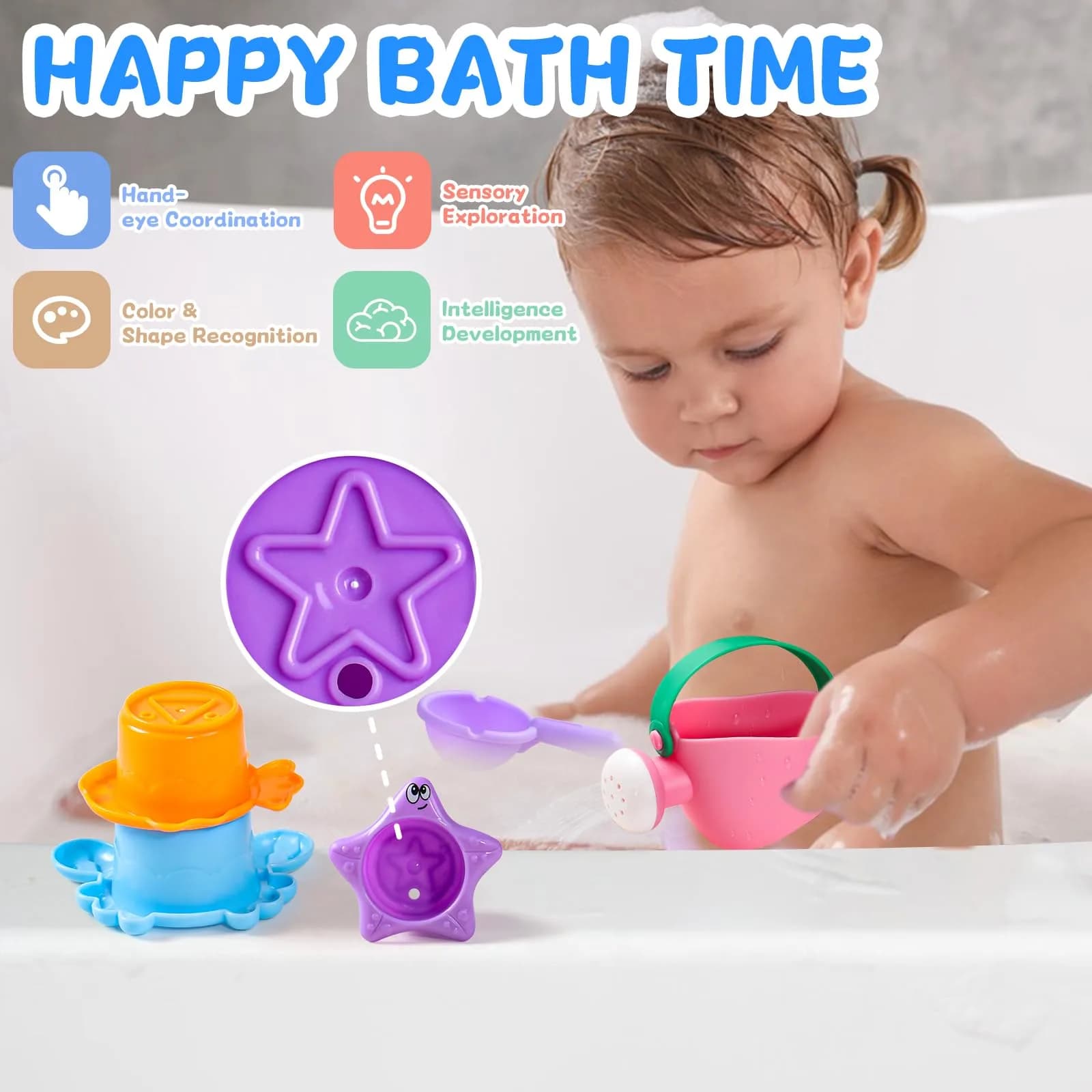 Fajiabao 5 Piece Baby Bath Toy Set for Toddlers Ages 1-3, Mold-Free Water Toys for Bathtub Fun - view 2