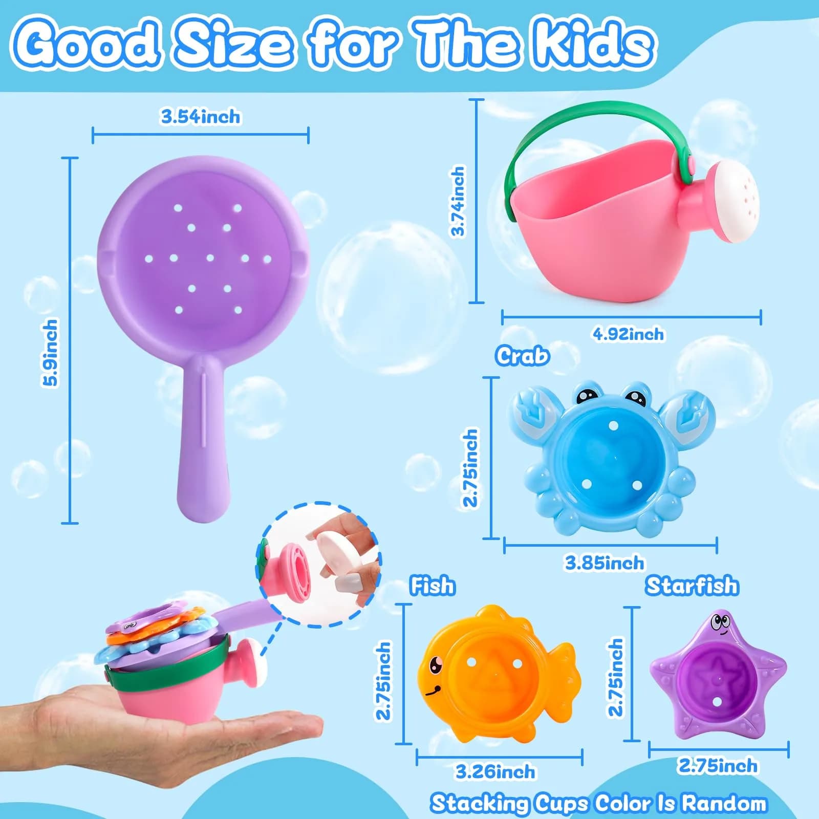 Fajiabao 5 Piece Baby Bath Toy Set for Toddlers Ages 1-3, Mold-Free Water Toys for Bathtub Fun - view 3