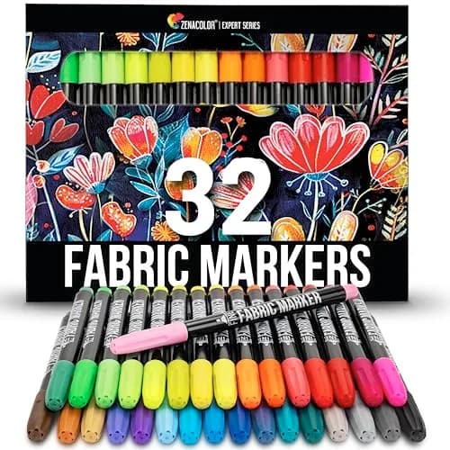 Zenacolor 32 Fabric Markers Pens - Non-Toxic, Permanent, Fine Tip | Vibrant Colors for Textiles & Crafts — Single Tip