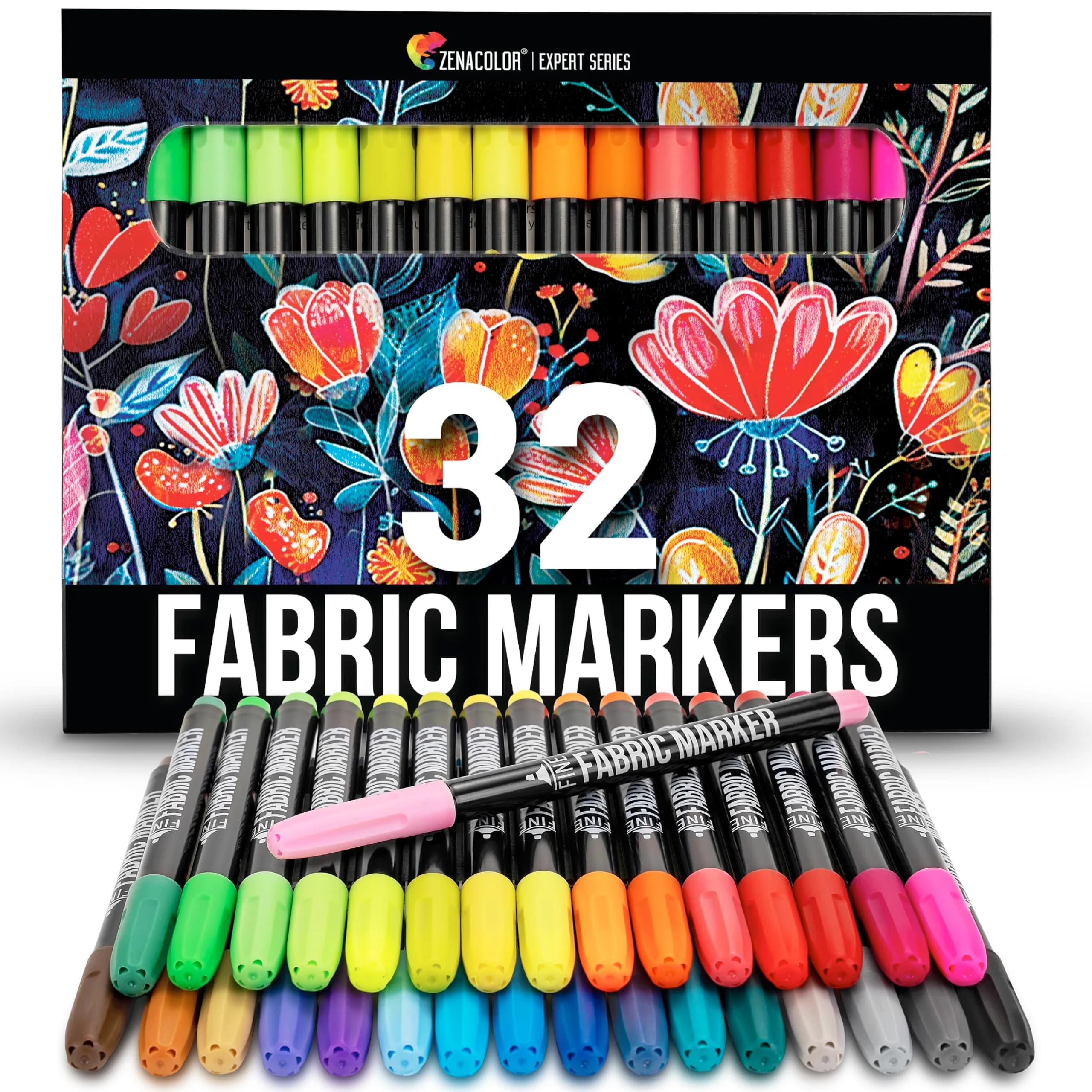 Zenacolor Permanent Black Fabric Markers for Clothes - 5 Dual Tip Pens | Non-Toxic, Water-Resistant Ink for Textiles & Paper — Multicolor