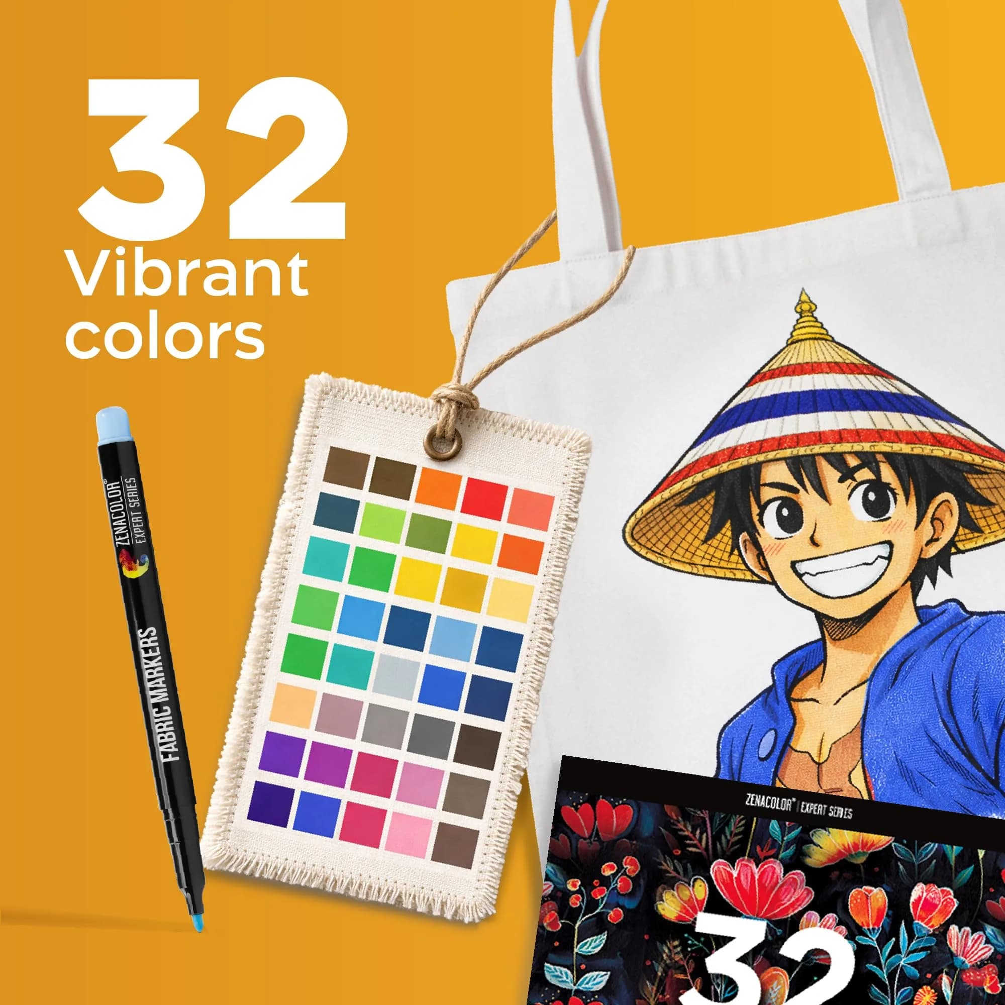 Zenacolor 32 Fabric Markers Pens - Non-Toxic, Permanent, Fine Tip | Vibrant Colors for Textiles & Crafts - view 3