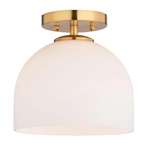VAXCEL Shelby Semi-Flush Mount Ceiling Light 9.25-in W Gold Brass | White Glass Bright Illumination thumbnail 1