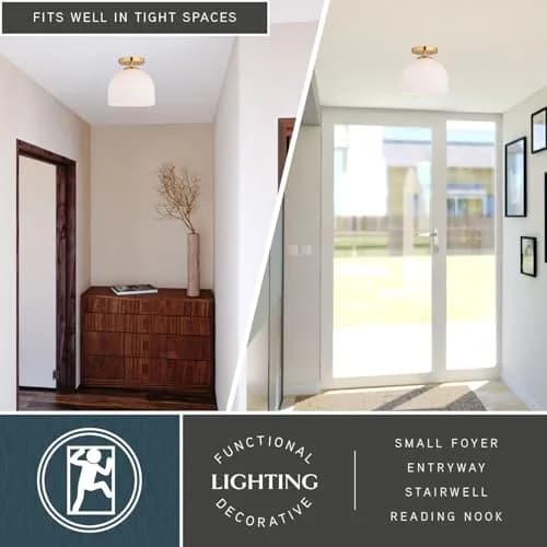 VAXCEL Shelby Semi-Flush Mount Ceiling Light 9.25-in W Gold Brass | White Glass Bright Illumination thumbnail 5