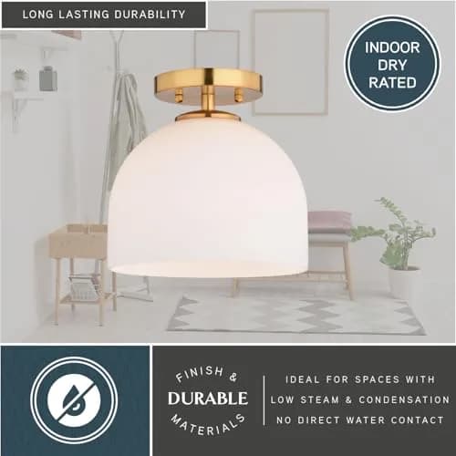 VAXCEL Shelby Semi-Flush Mount Ceiling Light 9.25-in W Gold Brass | White Glass Bright Illumination thumbnail 6
