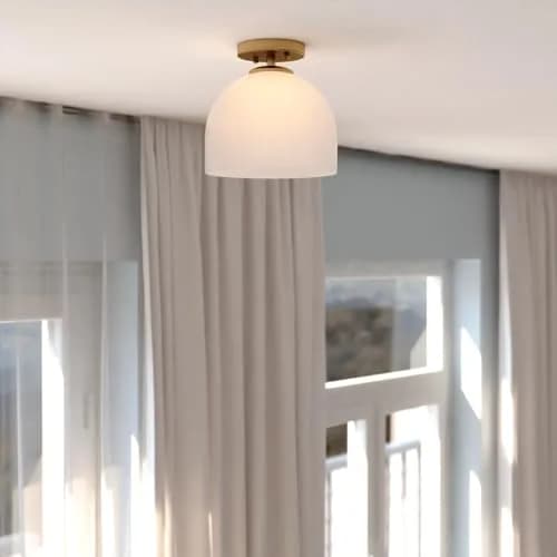 VAXCEL Shelby Semi-Flush Mount Ceiling Light 9.25-in W Gold Brass | White Glass Bright Illumination thumbnail 8
