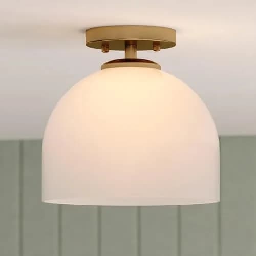 VAXCEL Shelby Semi-Flush Mount Ceiling Light 9.25-in W Gold Brass | White Glass Bright Illumination thumbnail 2