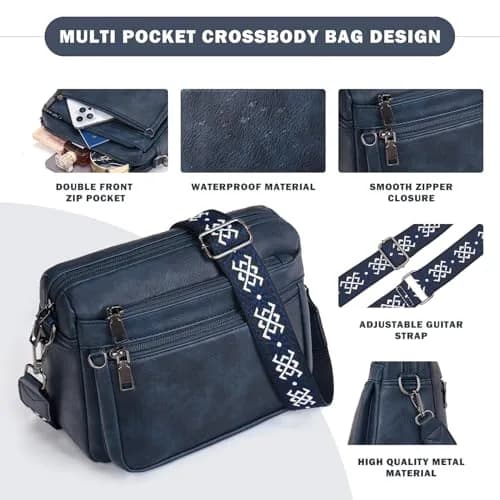 ATERITSSI Vegan Leather Crossbody Bag for Women, Multi-Pocket Purse, 9.45 inches | Organized & Lightweight thumbnail 6