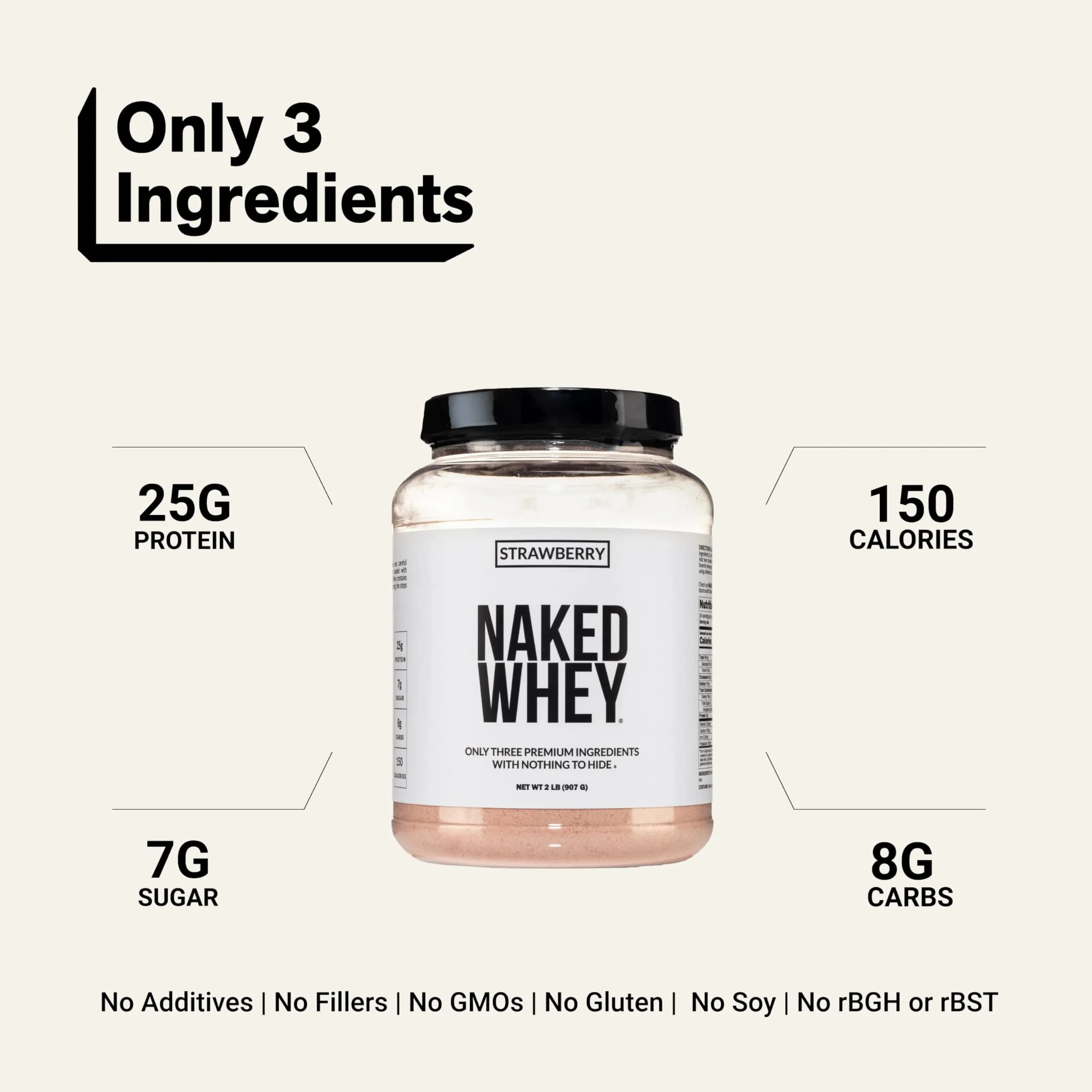 NAKED Strawberry Whey Protein Powder 2lb (907g) | 25g Protein, 3 Ingredients, USA Import - view 3