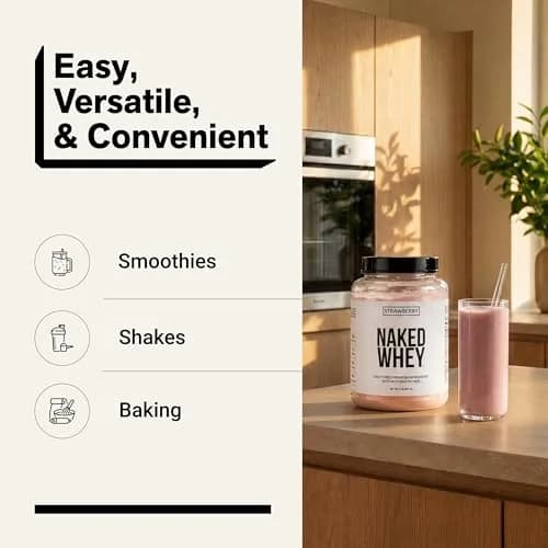 NAKED Strawberry Whey Protein Powder 907g (2 lb) | 25g Protein, 3 Ingredients, Grass Fed thumbnail 7