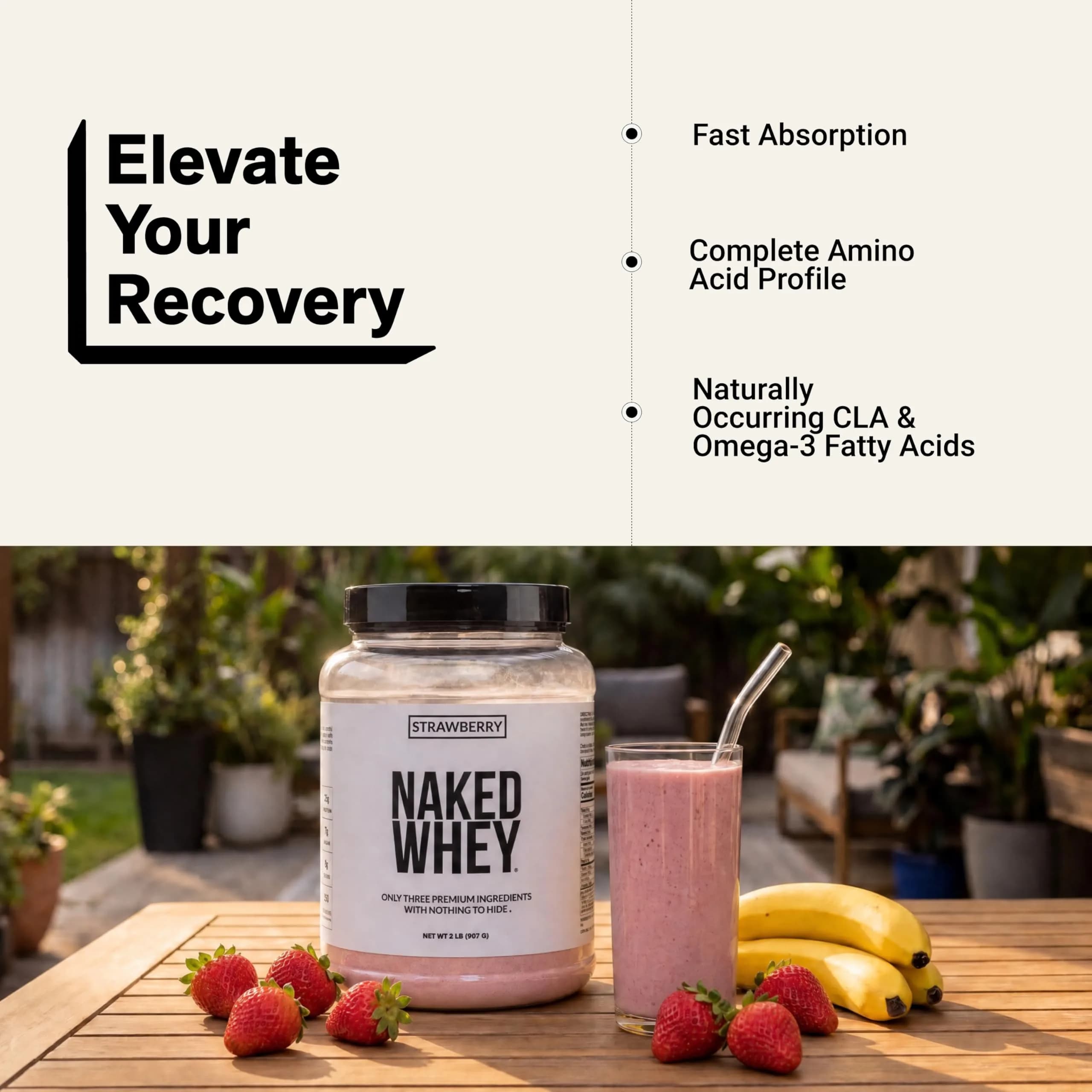 NAKED Strawberry Whey Protein Powder 2lb (907g) | 25g Protein, 3 Ingredients, USA Import - view 6