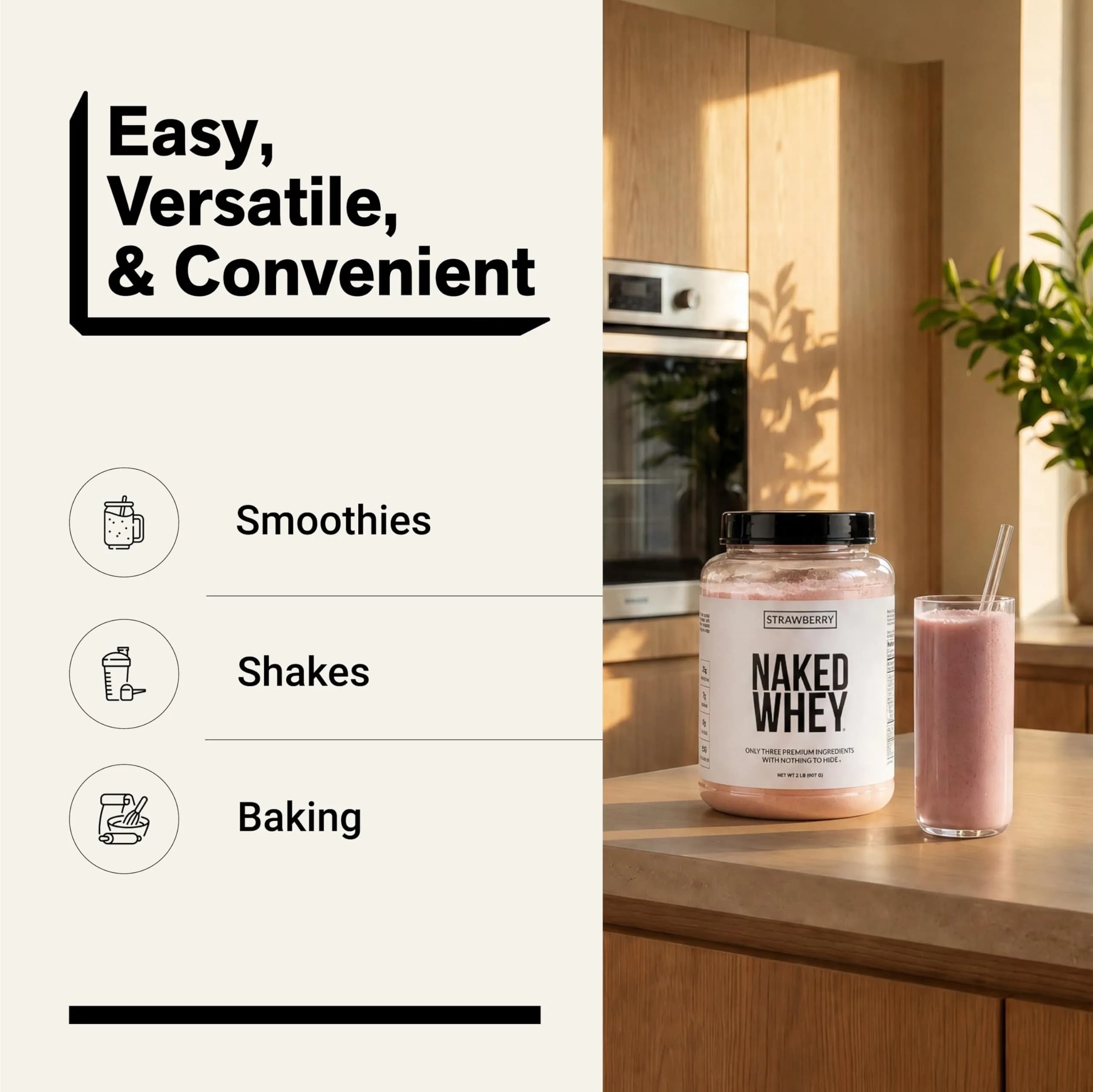 NAKED Strawberry Whey Protein Powder 2lb (907g) | 25g Protein, 3 Ingredients, USA Import - view 7