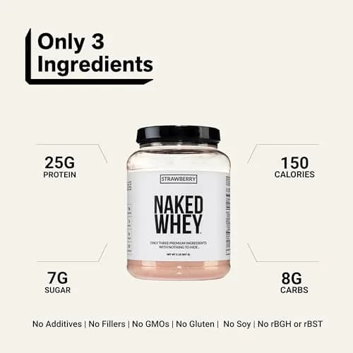 NAKED Strawberry Whey Protein Powder 907g (2 lb) | 25g Protein, 3 Ingredients, Grass Fed thumbnail 3