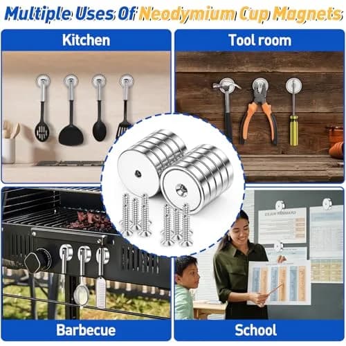 Grtard 110 lb (49.9 kg) Cup Magnets with Screws, Pack of 6 | Heavy Duty Neodymium Magnets for Workshop Mounting thumbnail 4