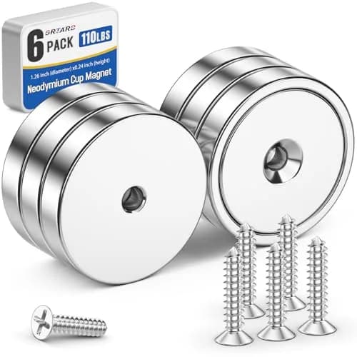 Grtard 110 lb (49.9 kg) Cup Magnets with Screws, Pack of 6 | Heavy Duty Neodymium Magnets for Workshop Mounting thumbnail 1