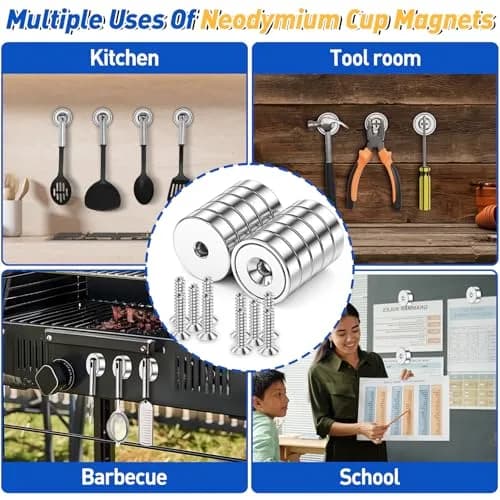 Grtard Neodymium Cup Magnets with Holes and Screws, 6 PCS 30 lb Pull Force | Heavy Duty Countersunk Magnet thumbnail 4