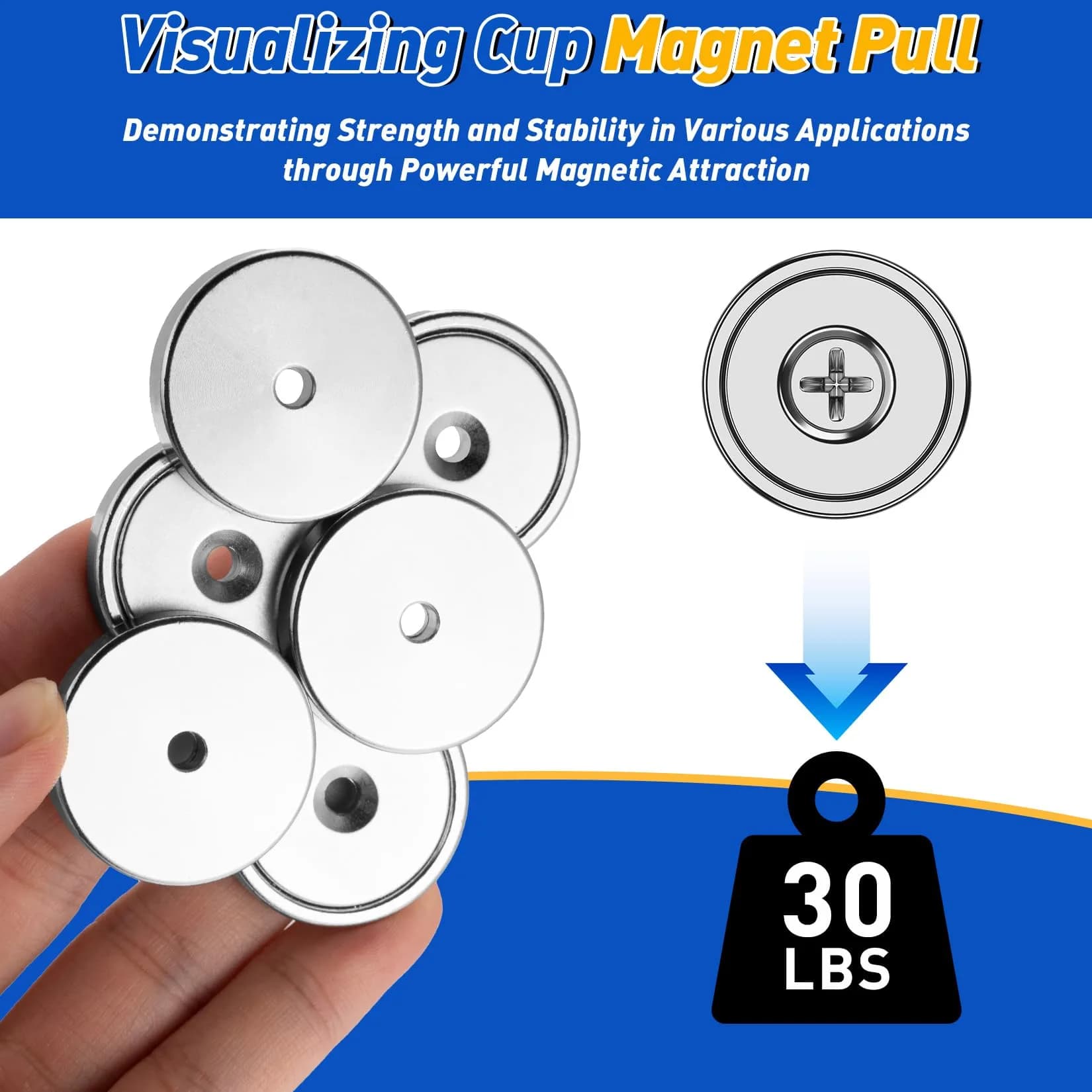 Grtard Neodymium Cup Magnets with Holes and Screws, 6 PCS 30 lb Pull Force | Heavy Duty Countersunk Magnet - view 5