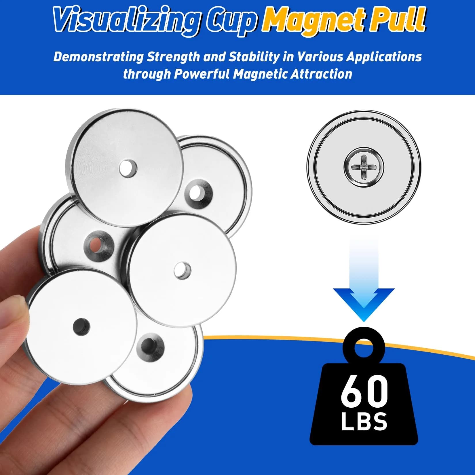 Grtard 60LB Neodymium Cup Magnets with Countersunk Hole, 8 Pack, 2.5cm (0.98'') Diameter | Heavy Duty Rare Earth Magnets for Tools & Workshop - view 5