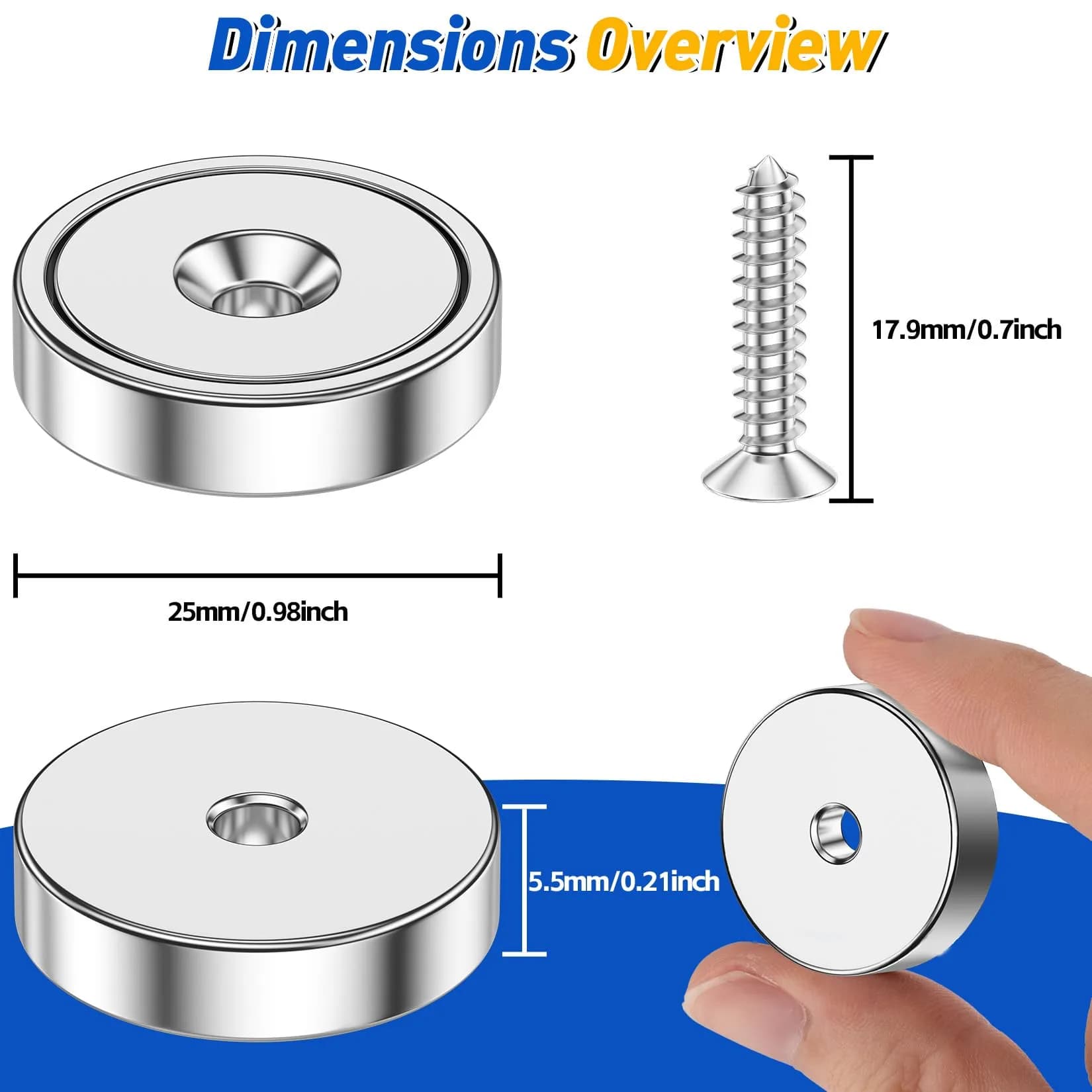 Grtard 60LB Neodymium Cup Magnets with Countersunk Hole, 8 Pack, 2.5cm (0.98'') Diameter | Heavy Duty Rare Earth Magnets for Tools & Workshop - view 2