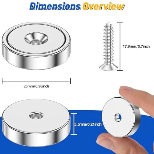Grtard 60LB Neodymium Cup Magnets with Countersunk Hole, 8 Pack, 2.5cm (0.98'') Diameter | Heavy Duty Rare Earth Magnets for Tools & Workshop thumbnail 2
