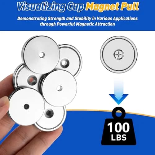 Grtard 110 lb (49.9 kg) Neodymium Cup Magnets, 8-Pack with Screws | Heavy Duty Countersunk Rare Earth Magnets thumbnail 5