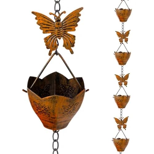 giole 9.2ft Butterfly Rain Chain with 12 Cups | Decorative Metal Downspout Alternative thumbnail 1