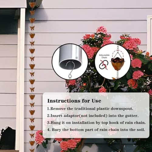 giole 9.2ft Butterfly Rain Chain with 12 Cups | Decorative Metal Downspout Alternative thumbnail 7