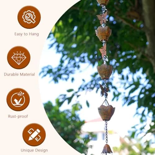 giole 9.2ft Butterfly Rain Chain with 12 Cups | Decorative Metal Downspout Alternative thumbnail 3