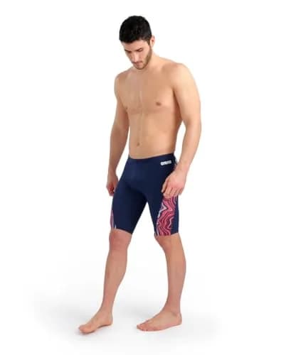 ARENA Performance Men's Marbled Swim Jammer MaxLife Athletic Practice Knee-Length Swimsuit, Navy/Red Multi, US Size 22 thumbnail 6