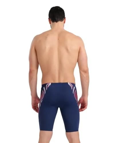 ARENA Performance Men's Marbled Swim Jammer MaxLife Athletic Practice Knee-Length Swimsuit, Navy/Red Multi, US Size 22 thumbnail 2