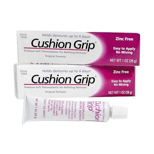 Cushion Grip Thermoplastic Denture Adhesive 2 oz (56.7 g) | Refits & Tightens Dentures for 4-Day Hold thumbnail 1