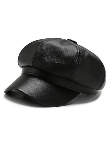 Nanwansu Women Fiddler Cap Newsboy Hat PU Leather Visor Beret Cap Paperboy Gatsby Hat | Trendy & Waterproof (56-58 cm) thumbnail 1