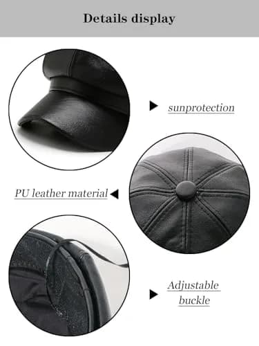 Nanwansu Women Fiddler Cap Newsboy Hat PU Leather Visor Beret Cap Paperboy Gatsby Hat | Trendy & Waterproof (56-58 cm) thumbnail 4