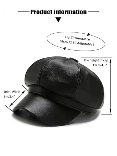 Nanwansu Women Fiddler Cap Newsboy Hat PU Leather Visor Beret Cap Paperboy Gatsby Hat | Trendy & Waterproof (56-58 cm) thumbnail 3