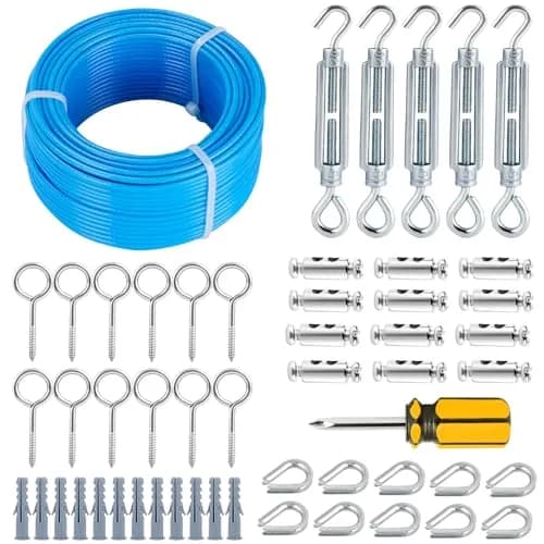 hannger 1/8" Clothesline Wire Kit, 100 ft PVC Coated Galvanized Steel Cable | Heavy Duty Outdoor Support thumbnail 1