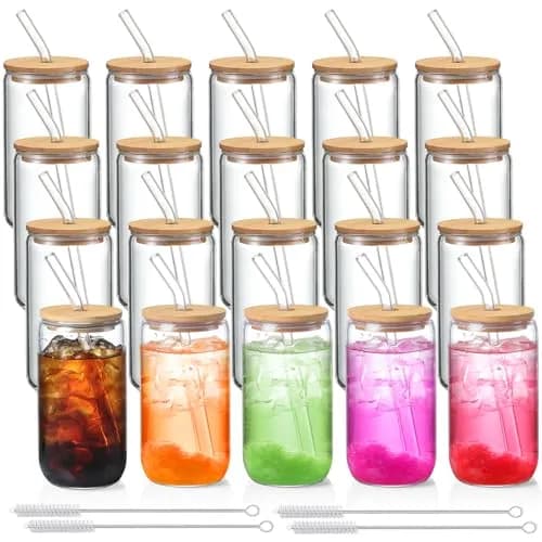 NETANY 20 Pack Glass Cups with Lids and Straws 473ml (16 oz) | Customizable Aesthetic Tumblers for Gifts thumbnail 1