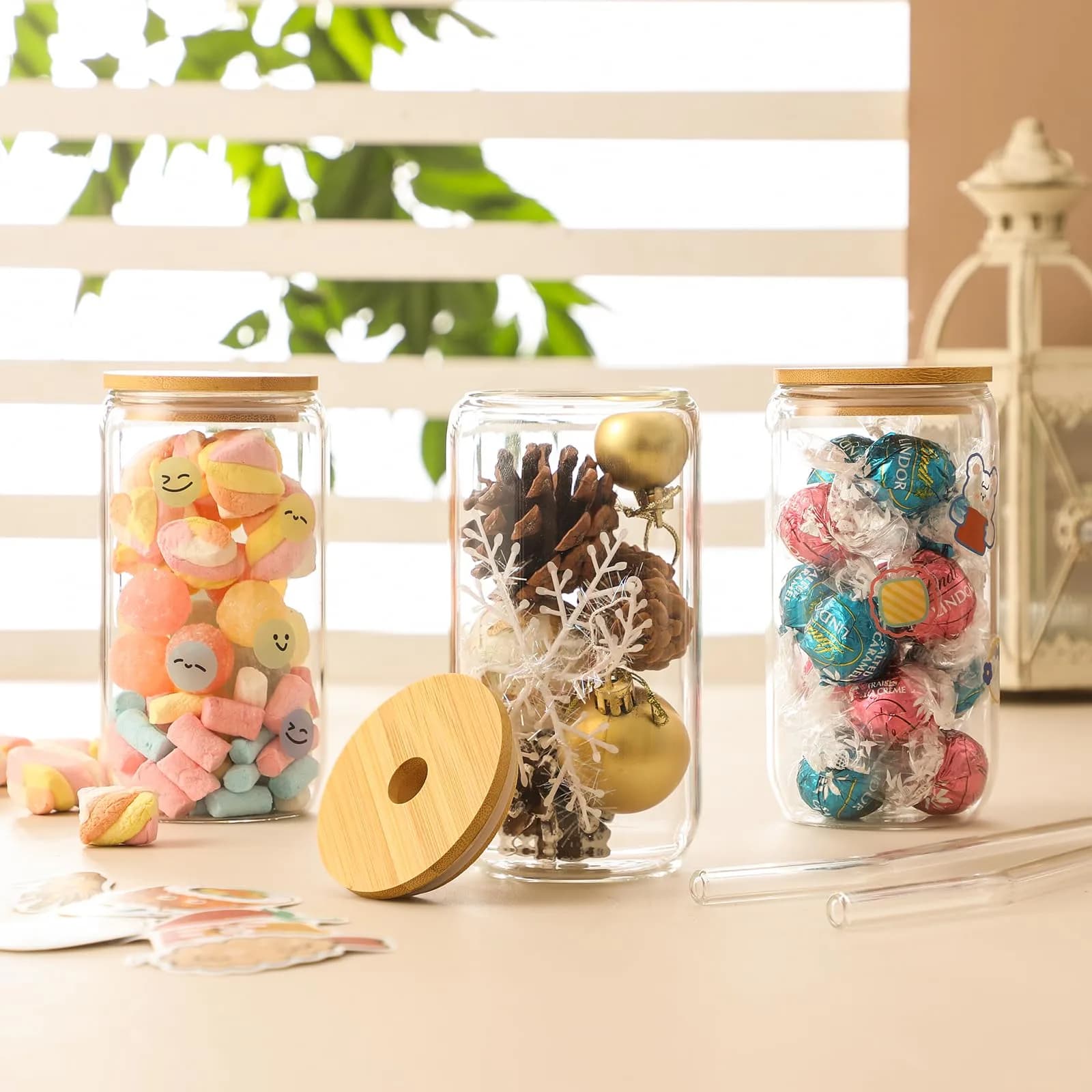 NETANY 20 Pack Glass Cups with Lids and Straws 473ml (16 oz) | Customizable Aesthetic Tumblers for Gifts - view 3