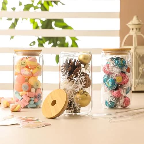 NETANY 16 Pack Glass Cups with Lids and Straws 473ml (16 fl oz) | Customizable Aesthetic Tumblers for Gifts & Iced Coffee thumbnail 3