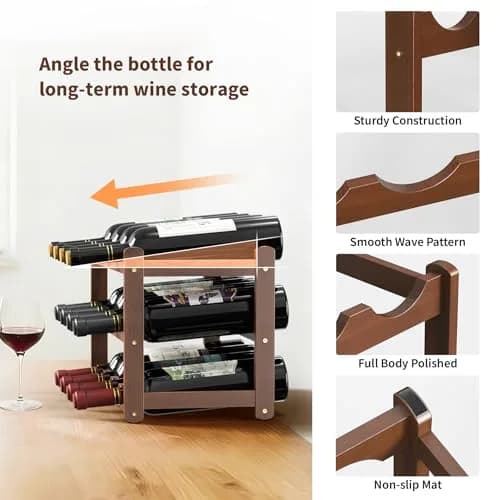 CAMOAT Bamboo Wine Rack Countertop & Floor Storage | 12 Bottle Capacity, Durable & Stylish thumbnail 4