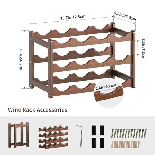 CAMOAT Bamboo Wine Rack Countertop & Floor Storage | 12 Bottle Capacity, Durable & Stylish thumbnail 5