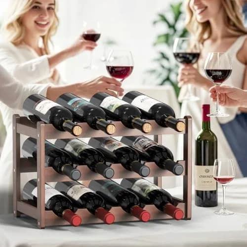 CAMOAT Bamboo Wine Rack Countertop & Floor Storage | 12 Bottle Capacity, Durable & Stylish thumbnail 2