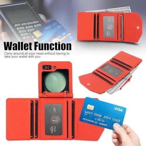 XIMAND Samsung Galaxy Z Flip 6 Wallet Case with Leather Cash Slot & Hinge Protection | Orange thumbnail 2