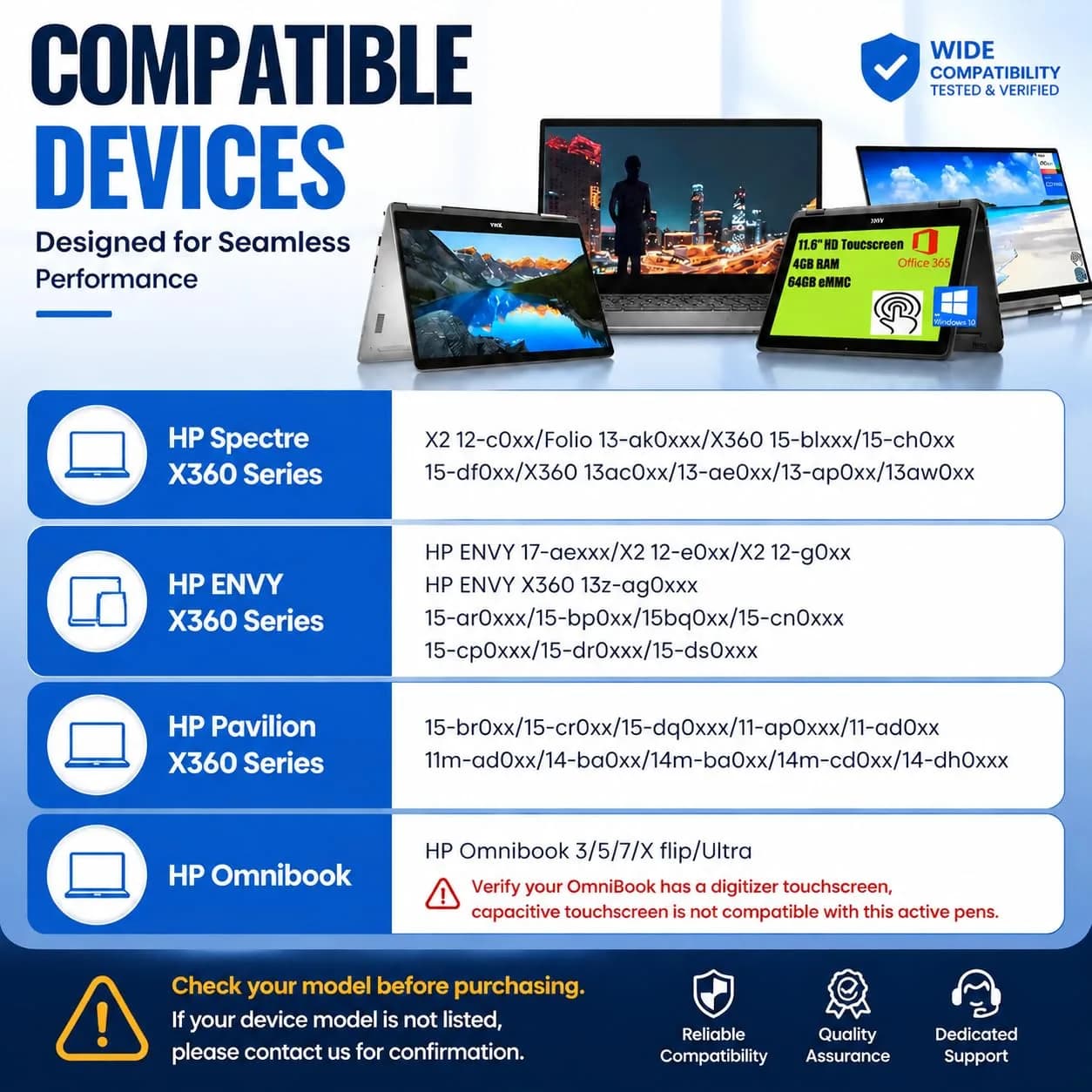 ANYQOO Active Stylus Pen for HP Omnibook Envy x360 Spectre Pavilion 1024 Pressure Levels | MPP 1.51 Technology - view 2