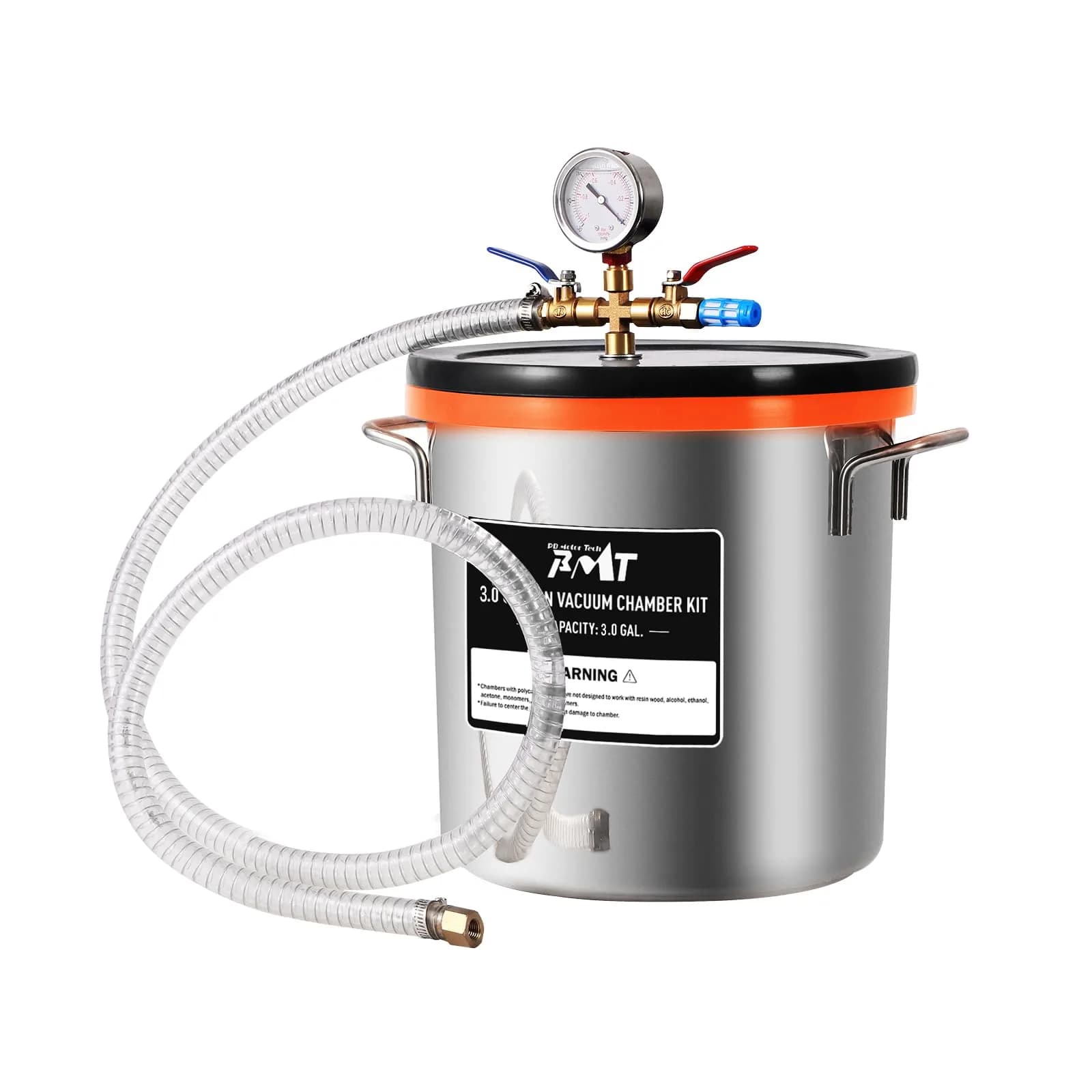 PB Motor Tech 3 Gallon Vacuum Chamber with Tempered Glass Lid | High-Strength Stainless Steel, Precise Gauge, Versatile Use