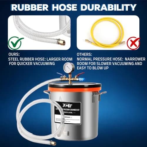 PB Motor Tech 3 Gallon Vacuum Chamber with Tempered Glass Lid | High-Strength Stainless Steel, Precise Gauge, Versatile Use thumbnail 4
