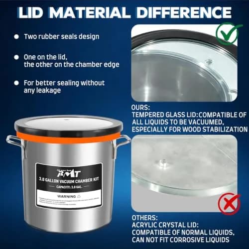 PB Motor Tech 3 Gallon Vacuum Chamber with Tempered Glass Lid | High-Strength Stainless Steel, Precise Gauge, Versatile Use thumbnail 3