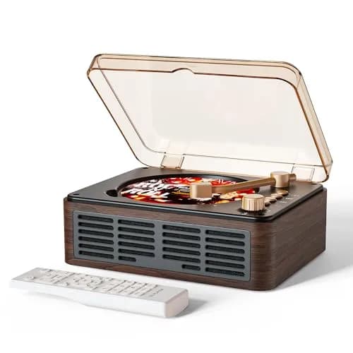 CARONSORT CD Player with Speakers Retro Bluetooth CD Player for Home-Brown | Vintage Wooden Design & Bluetooth Support thumbnail 1
