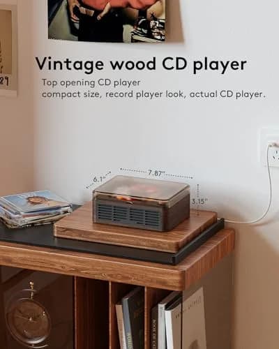 CARONSORT CD Player with Speakers Retro Bluetooth CD Player for Home-Brown | Vintage Wooden Design & Bluetooth Support thumbnail 5