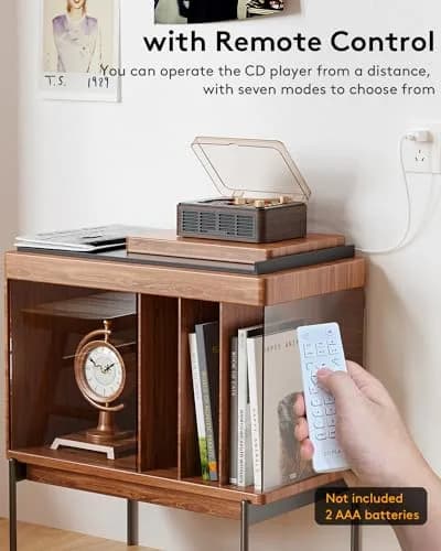 CARONSORT CD Player with Speakers Retro Bluetooth CD Player for Home-Brown | Vintage Wooden Design & Bluetooth Support thumbnail 6